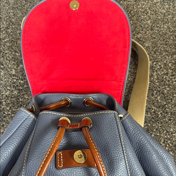 Dooney & Bourke Blue and Brown Leather Backpack - Picture 2 of 13